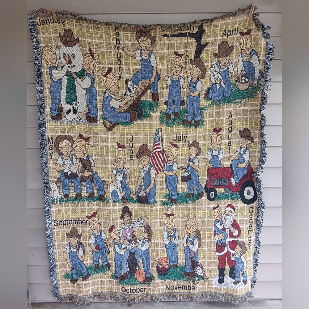 Vintage Y2K Home Interiors Denim Days All Through The Year Throw.  72"L X 52"W